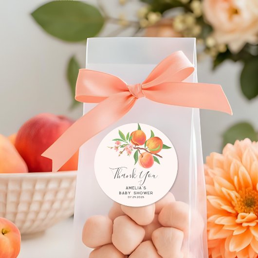 Little Peach Is On The Way Baby Shower thankyou Ronde Sticker