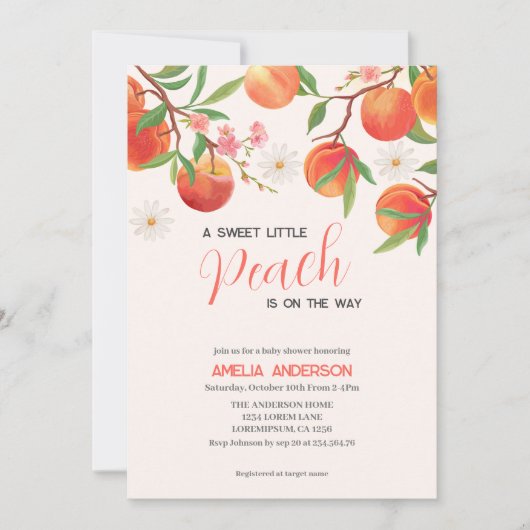 Little Peach is op de weg Peach Theme Baby shower Kaart (Voorkant)