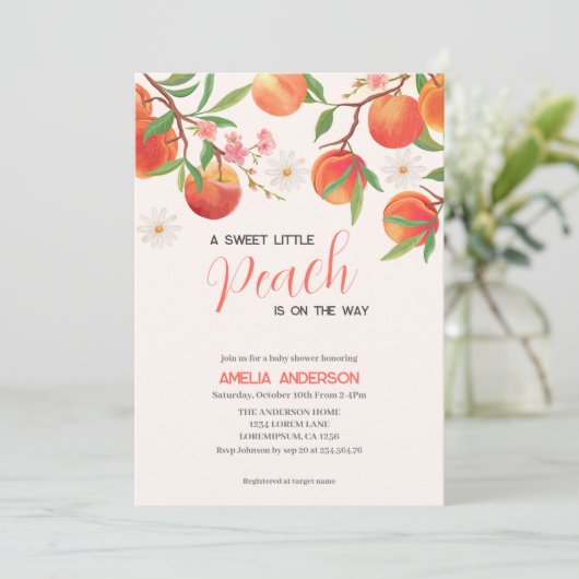 Little Peach is op de weg Peach Theme Baby shower Kaart (Staand voorkant)