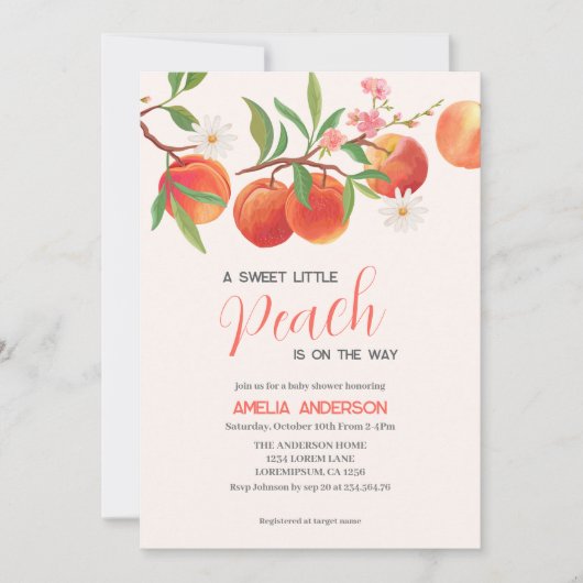 Little Peach is op de weg Peach Theme Baby shower Kaart (Voorkant)