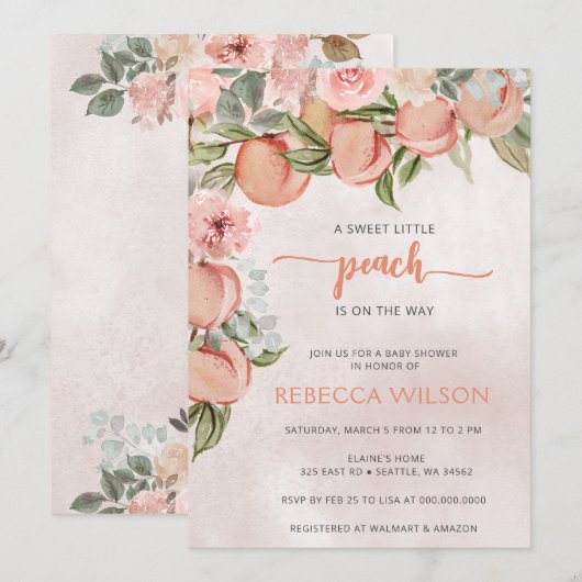 Little Peach is op Way Baby shower Invitation Kaart (Voorkant / Achterkant)