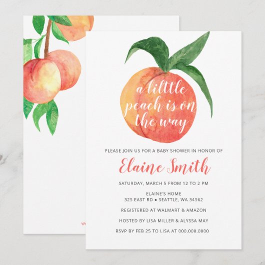 Little Peach is op Way Baby shower Invitation Kaart (Voorkant / Achterkant)