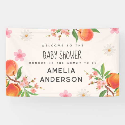 Little Peach On The Way Baby Shower Welcome Sign Spandoek (Horizontaal)