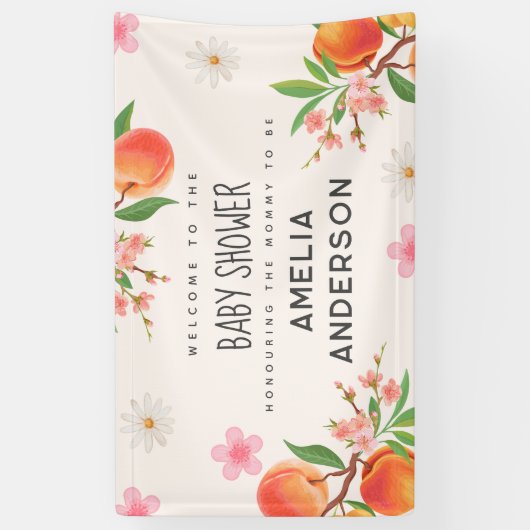 Little Peach On The Way Baby Shower Welcome Sign Spandoek (Verticaal)
