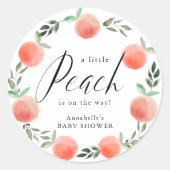 Little Peach Waterverf WreatBaby shower Ronde Sticker (Voorkant)