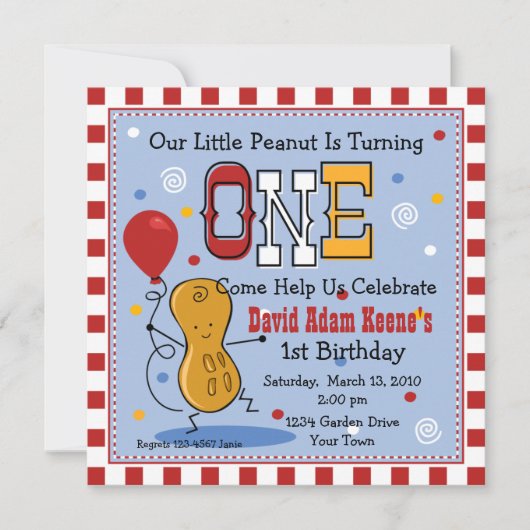 Little Peanut 1st Birthday Party Invitation Kaart (Voorkant)