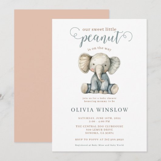 Little Peanut Baby olifant Baby shower Kaart (Voorkant / Achterkant)