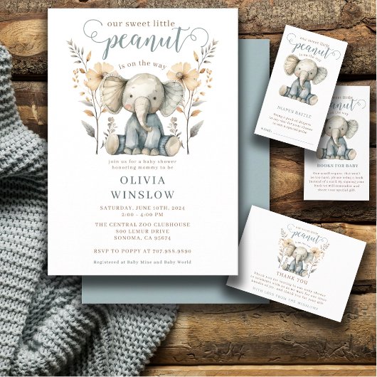 Little Peanut Baby olifant blauw Baby shower Kaart