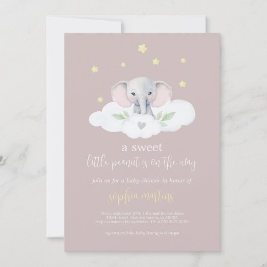Little Peanut Baby shower Invitation Roze Olifant Kaart (Voorkant)