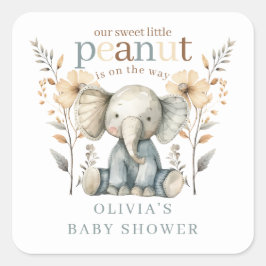 Little Peanut Blue Baby Elephant Baby shower Vierkante Sticker