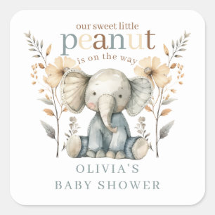 Little Peanut Blue Baby Elephant Baby shower Vierkante Sticker