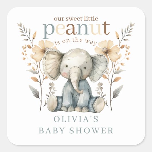 Little Peanut Blue Baby Elephant Baby shower Vierkante Sticker (Voorkant)