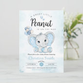 Little Peanut Blue Elephant Baby Shower Kaart (Staand voorkant)