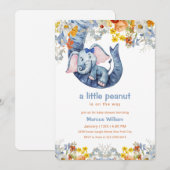 Little Peanut Blue Elephant Floral Baby Shower Kaart (Voorkant / Achterkant)