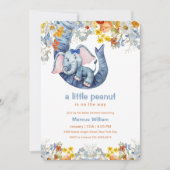 Little Peanut Blue Elephant Floral Baby Shower Kaart (Voorkant)