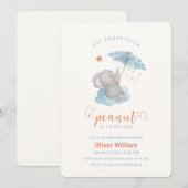 Little Peanut Blue Umbrella Elephant Baby Shower  Kaart (Voorkant / Achterkant)