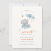 Little Peanut Blue Umbrella Elephant Baby Shower  Kaart (Voorkant)