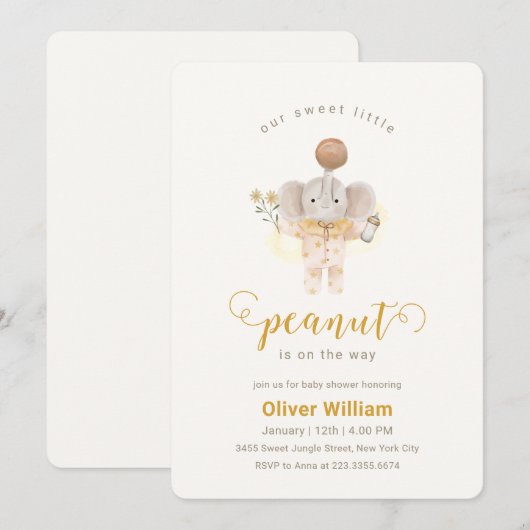 Little Peanut Boho Pajamas Elephant Baby Shower Kaart (Voorkant / Achterkant)