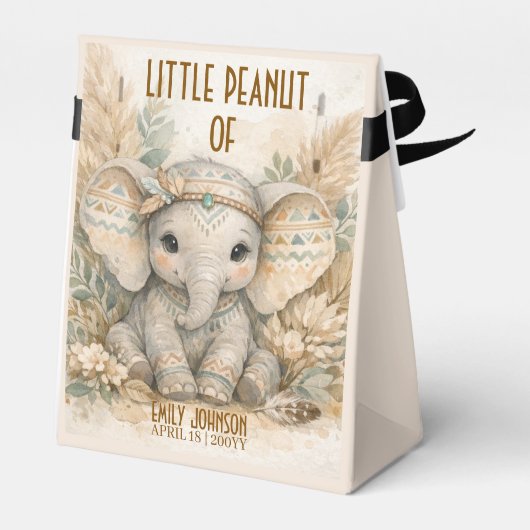 Little Peanut Boho Safari Elephant Boy Baby Shower Bedankdoosjes (Achterkant)