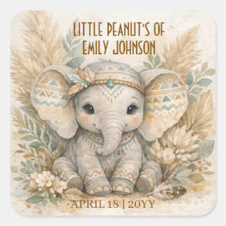 Little Peanut Boho Safari Elephant Boy Baby Shower Vierkante Sticker