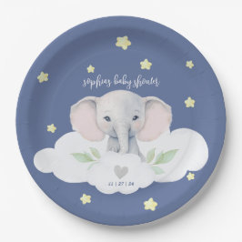 Little Peanut Boy Baby shower Blauwe Olifant Papieren Bordje