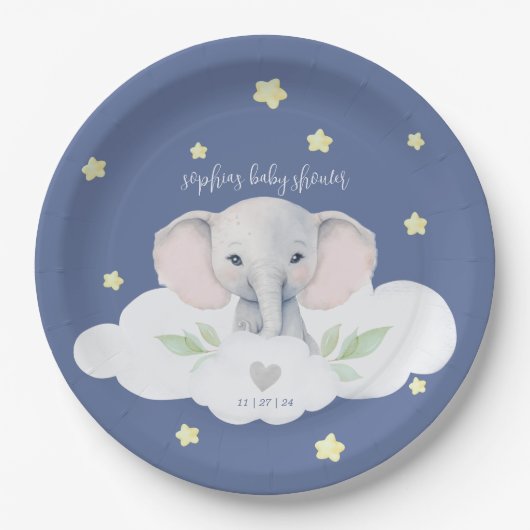 Little Peanut Boy Baby shower Blauwe Olifant Papieren Bordje (Voorkant)