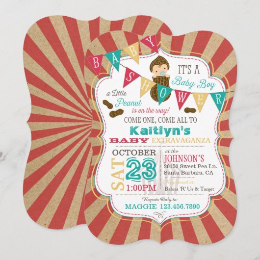 Little Peanut Carnival Baby shower Invitation Kaart (Voorkant / Achterkant)