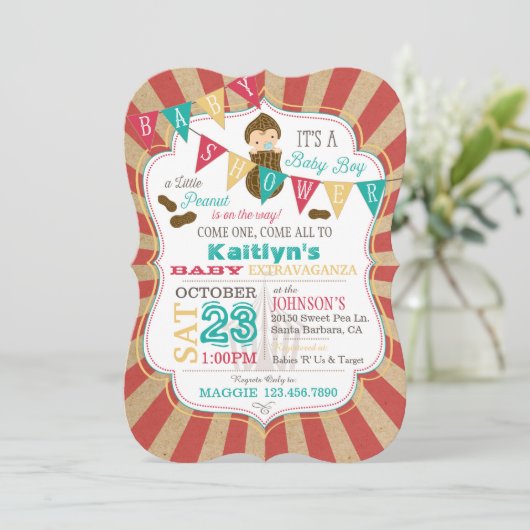 Little Peanut Carnival Baby shower Invitation Kaart (Staand voorkant)