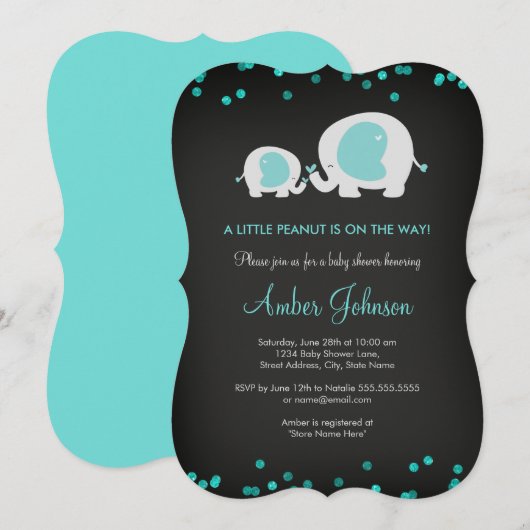 Little Peanut Chalkboard Blue Baby shower Uitnodig Kaart (Voorkant / Achterkant)