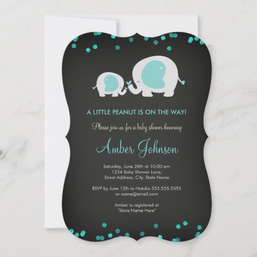 Little Peanut Chalkboard Blue Baby shower Uitnodig Kaart (Voorkant)