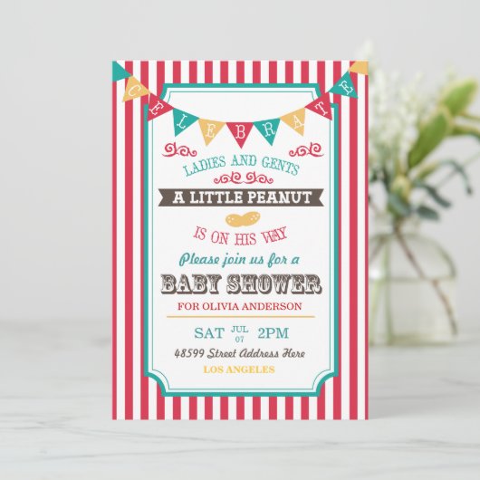 Little Peanut Circus Baby shower Invite Kaart (Staand voorkant)