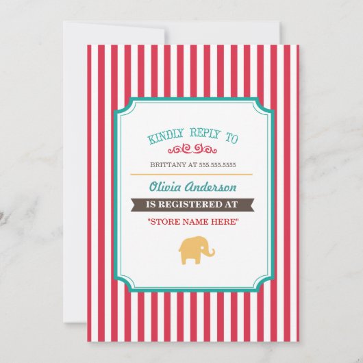 Little Peanut Circus Baby shower Invite Kaart (Achterkant)