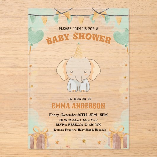 Little Peanut Dreams - Elephant Baby shower Acryl Uitnodigingen (Voorkant)