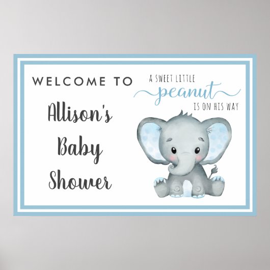 Little Peanut Elephant Baby Boy Shower Welkom Poster (Voorkant)