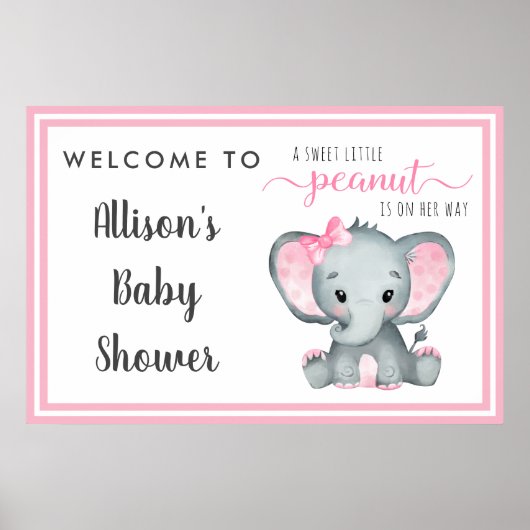 Little Peanut Elephant Baby Girl Shower Poster (Voorkant)