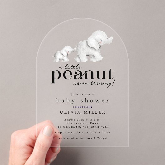 Little Peanut Elephant Baby shower Invitation Acryl Uitnodigingen (Insitu (Draagbaar))