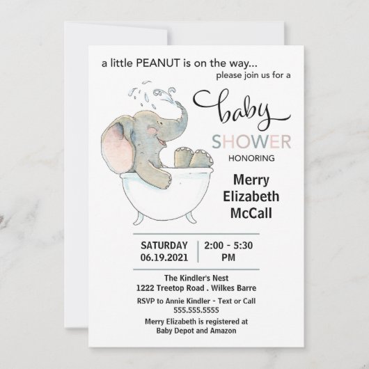 Little Peanut Elephant Baby shower Invitation Kaart (Voorkant)