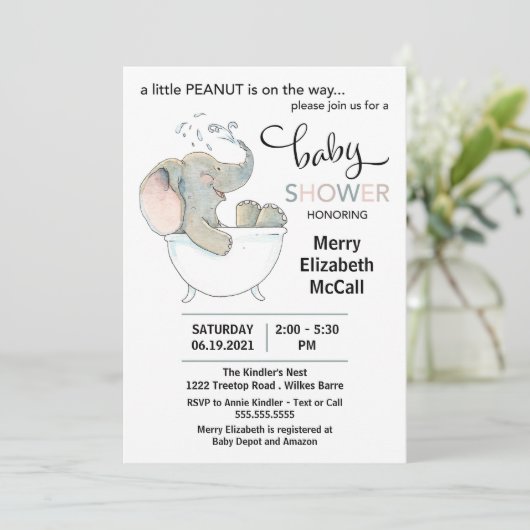Little Peanut Elephant Baby shower Invitation Kaart (Staand voorkant)
