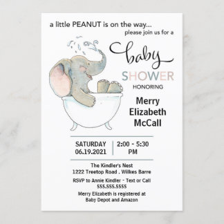 Little Peanut Elephant Baby shower Invitation Kaart