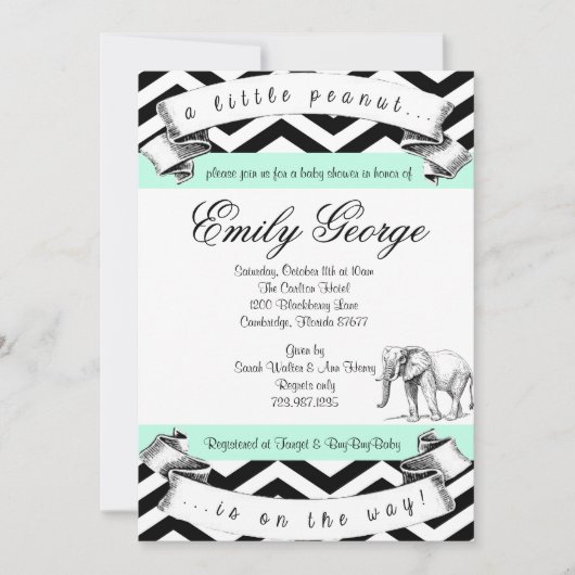 Little Peanut Elephant Baby shower Invitation Kaart (Voorkant)