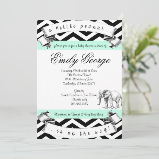 Little Peanut Elephant Baby shower Invitation Kaart (Staand voorkant)
