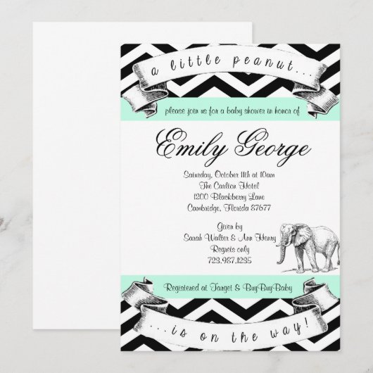 Little Peanut Elephant Baby shower Invitation Kaart (Voorkant / Achterkant)