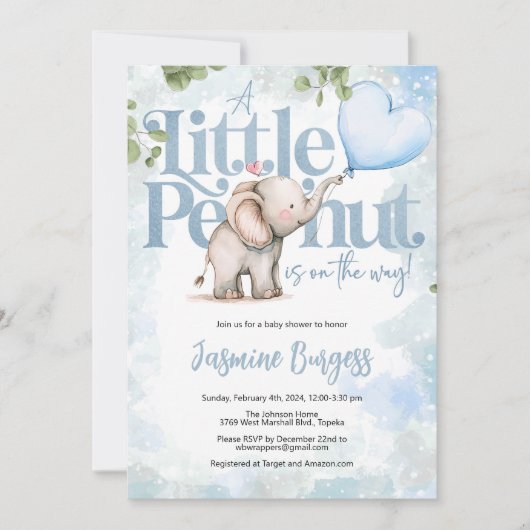 Little Peanut Elephant Baby shower Invitation Kaart (Voorkant)