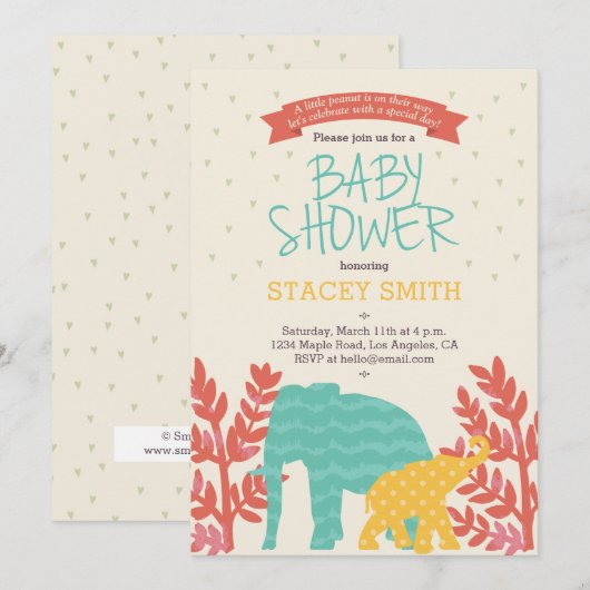 Little Peanut Elephant Baby shower Invitation Kaart (Voorkant / Achterkant)