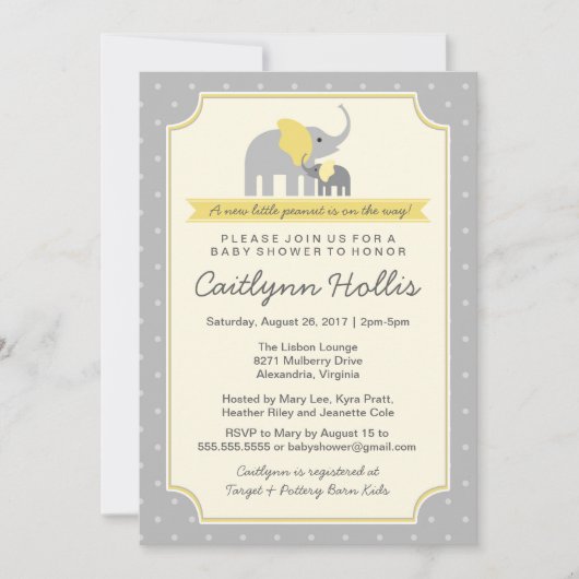 Little Peanut Elephant Baby shower Invitation Kaart (Voorkant)