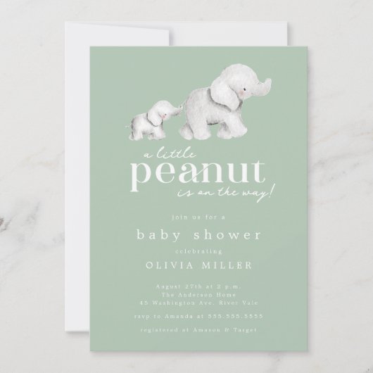 Little Peanut Elephant Baby shower Invitation Kaart (Voorkant)