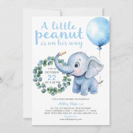 Little Peanut Elephant Baby shower Uitnodiging – C (Voorkant)