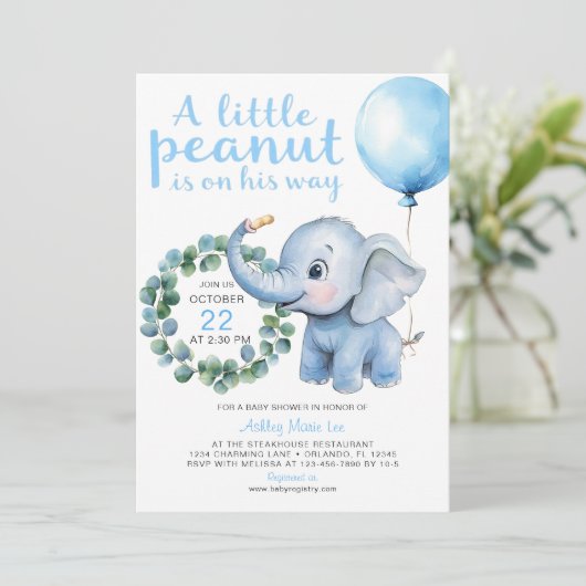Little Peanut Elephant Baby shower Uitnodiging – C (Staand voorkant)