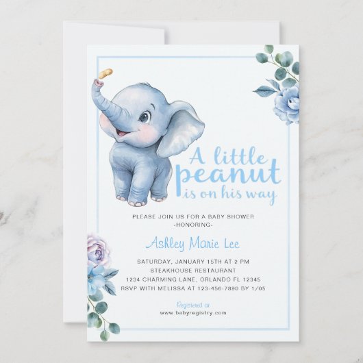 Little Peanut Elephant Baby shower Uitnodiging – C (Voorkant)