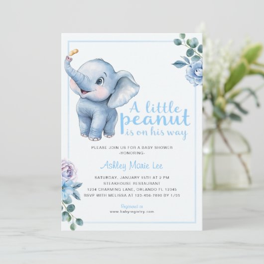Little Peanut Elephant Baby shower Uitnodiging – C (Staand voorkant)
